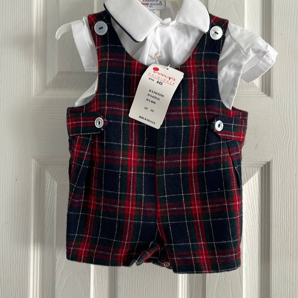 IMP ORIGINALS VINTAGE HOLIDAY RED PLAID ROMPER SET WOOL BLEND 2PC  SIZE 6M NWT